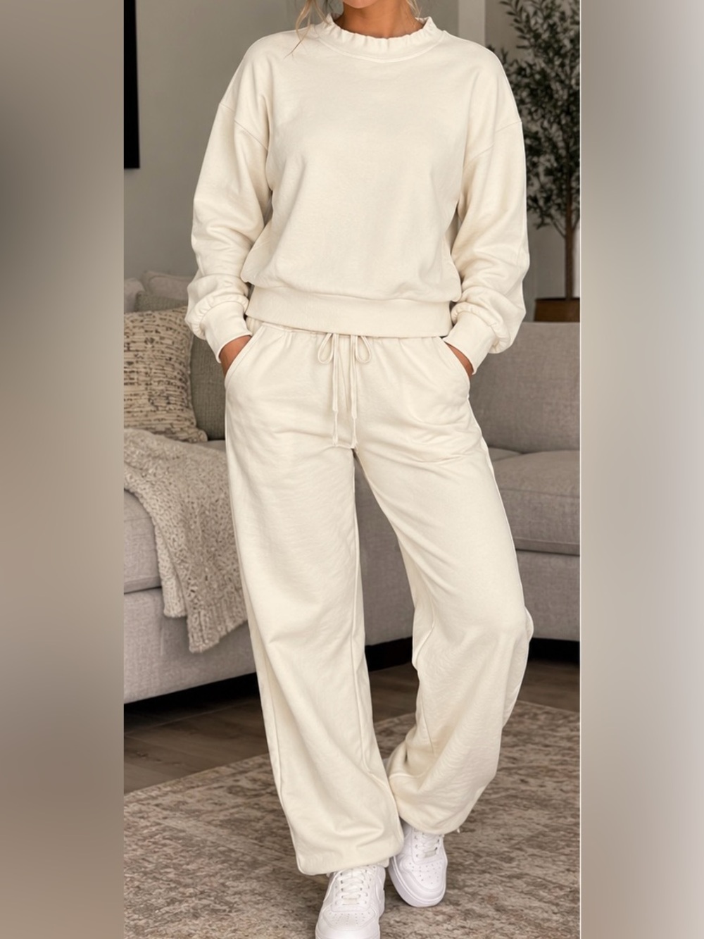 Electric & Rose Butter Yellow/Cream Crewneck Sweatshirt & Sweatpants